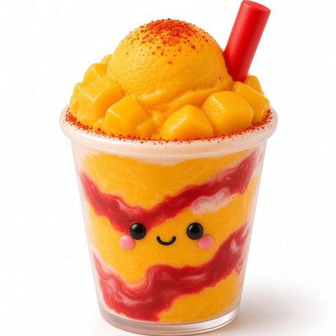Squishy mangonada cup with chamoy and a straw